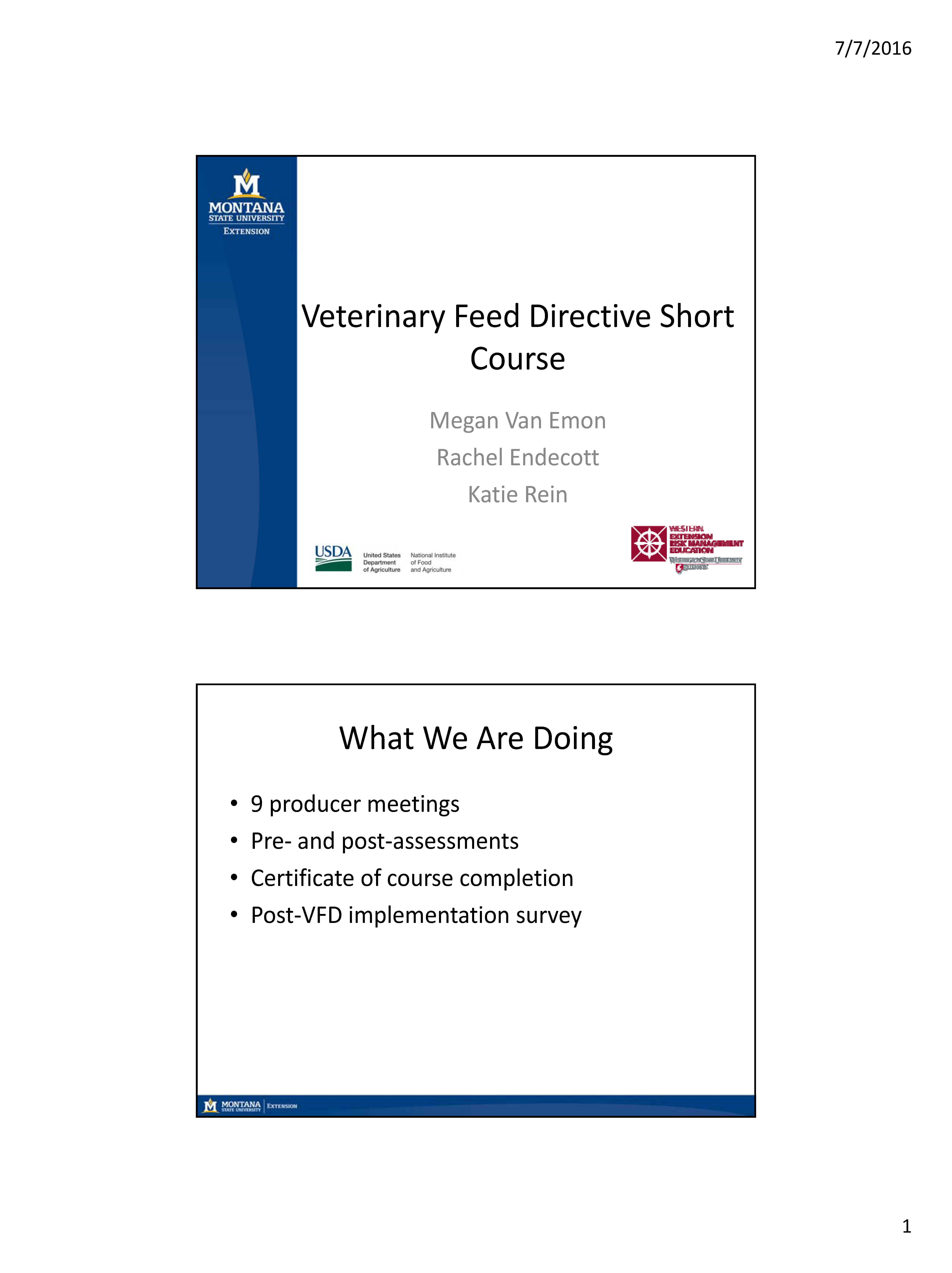 Introductory slides from a presentation about the Veterinary Feed Directive short course.