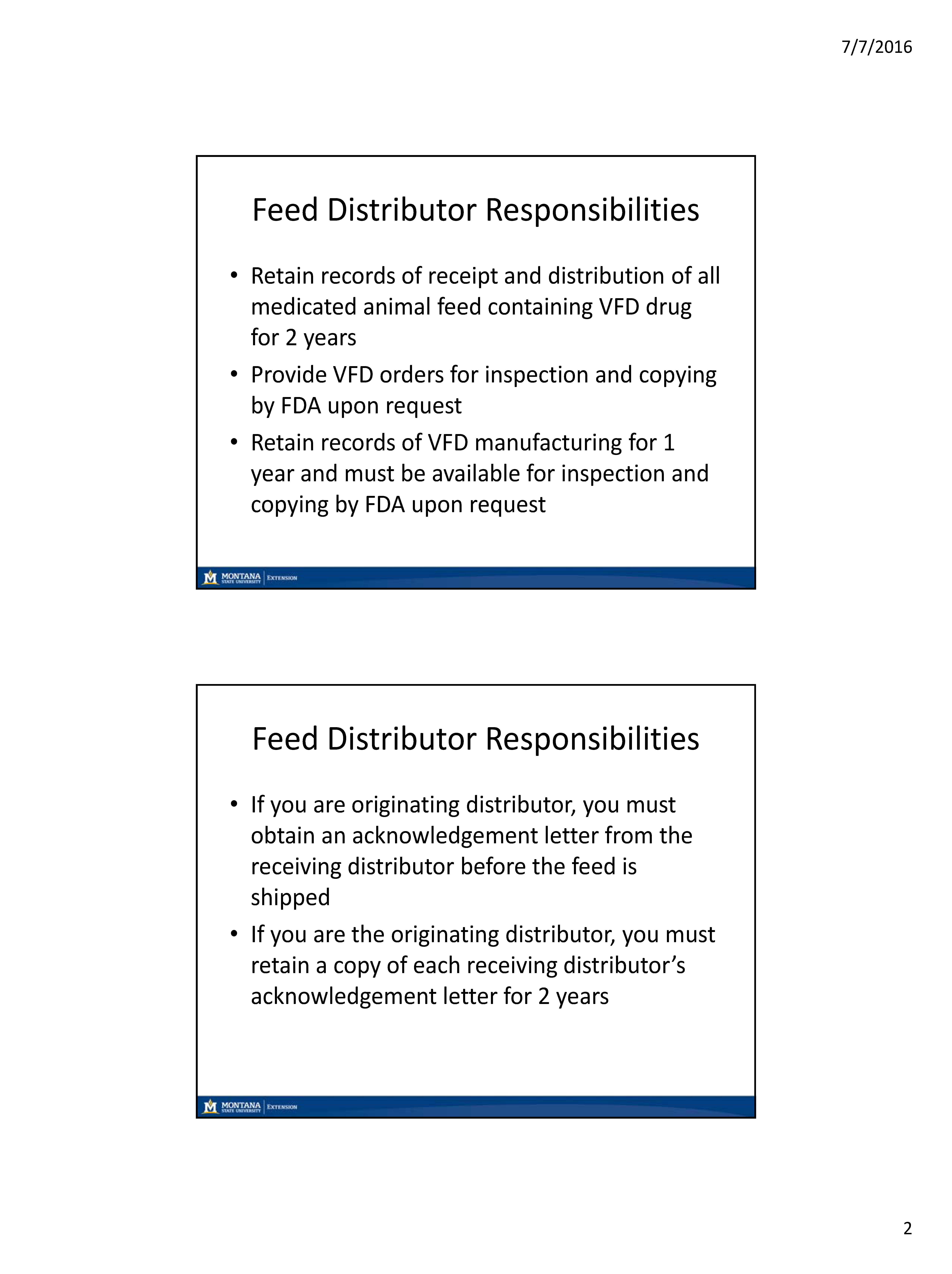 Slides used in the VFD short course regarding Feed Distributor Responsibilities, Minor Species, 4‐H,and Other Questions.