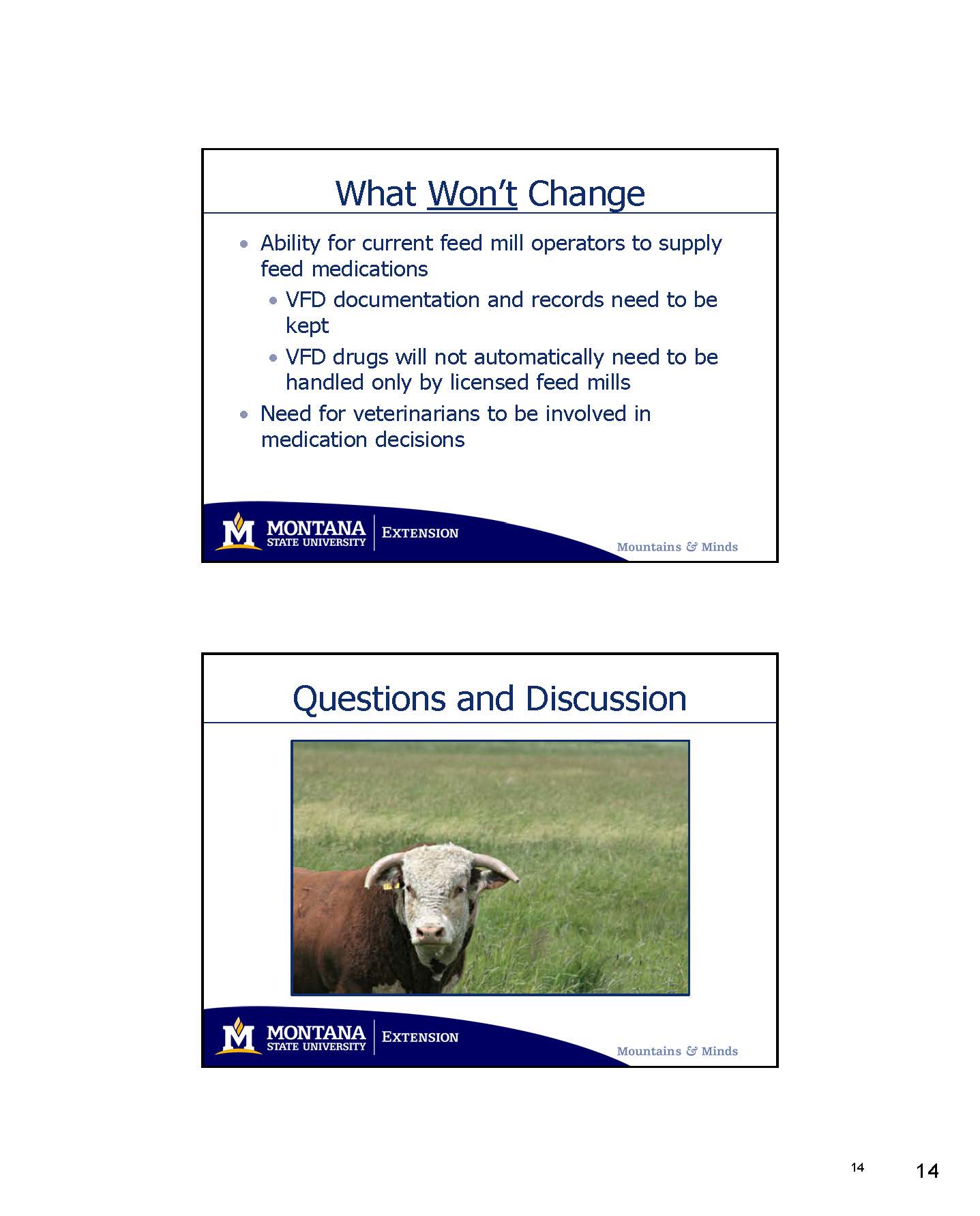 Slides showing basic information about the veterinary feed directive and the changes in the use of feed grade antibiotics for livestock.
